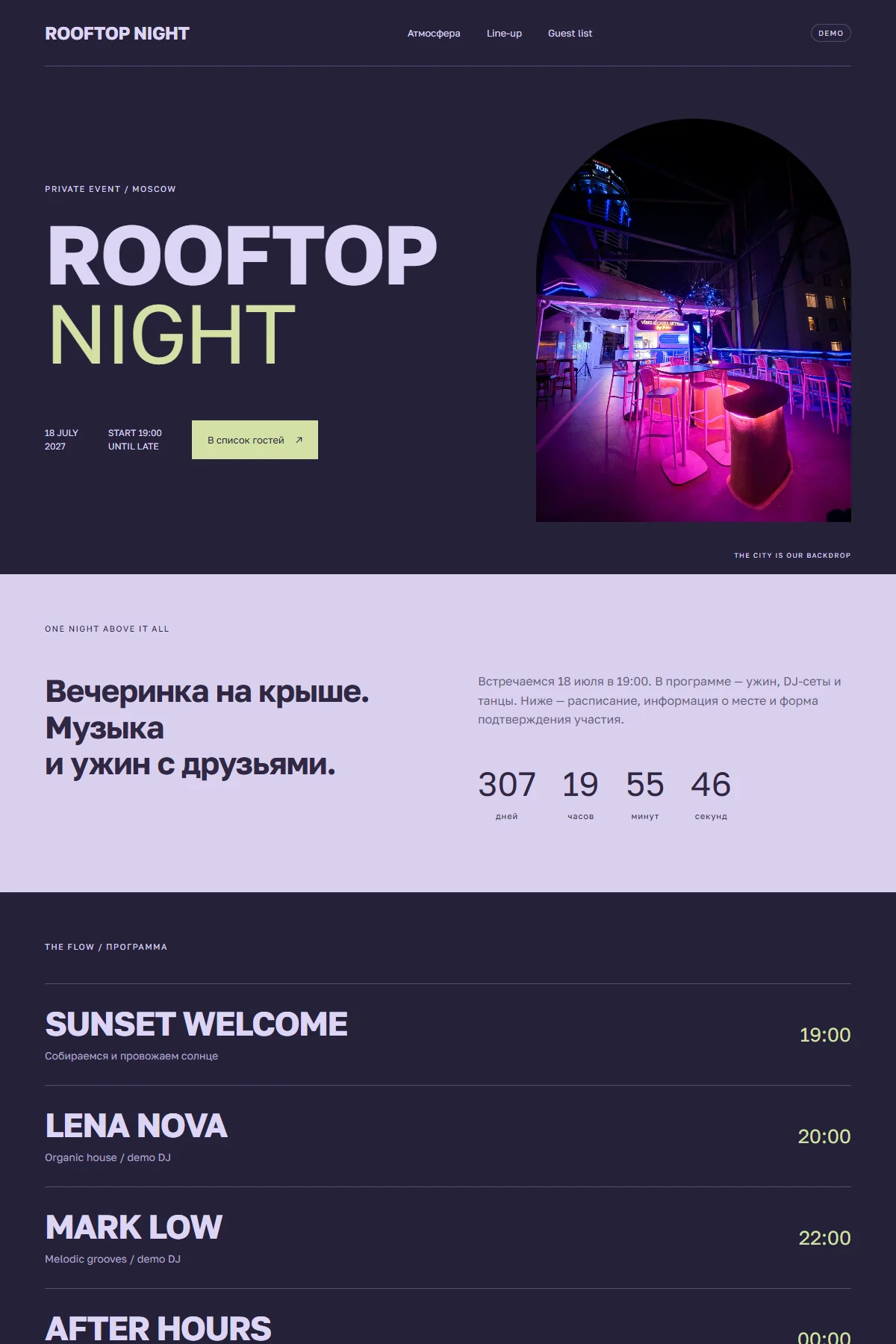 Реальное превью сайта ROOFTOP NIGHT