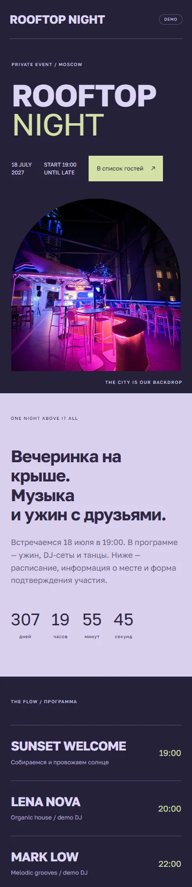 Реальное превью сайта ROOFTOP NIGHT
